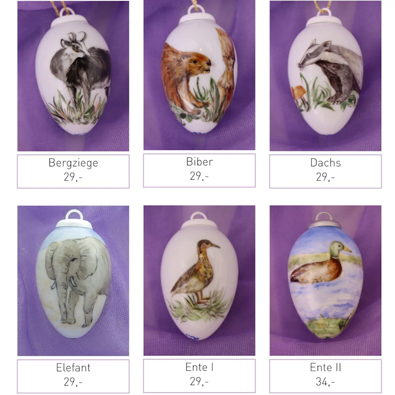 Kleine Porzellaneier zum Hängen - Tiere