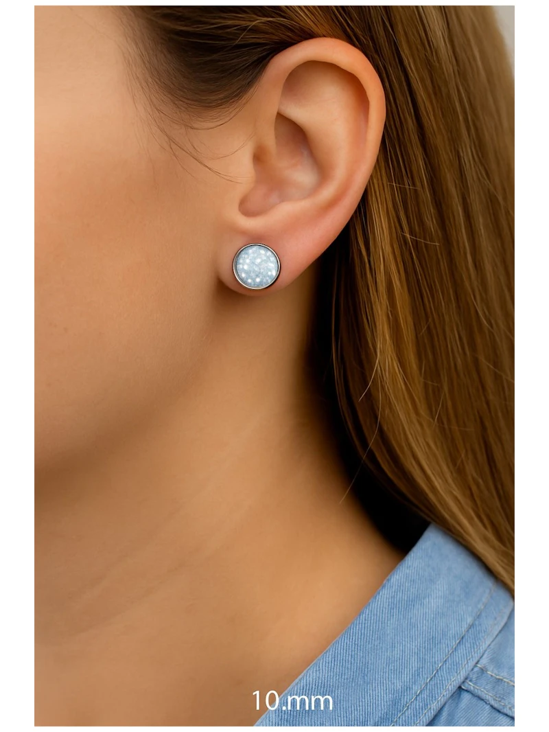 Edelstahl-Ohrstecker mit weißen Glitzer-Pailletten – 8 mm