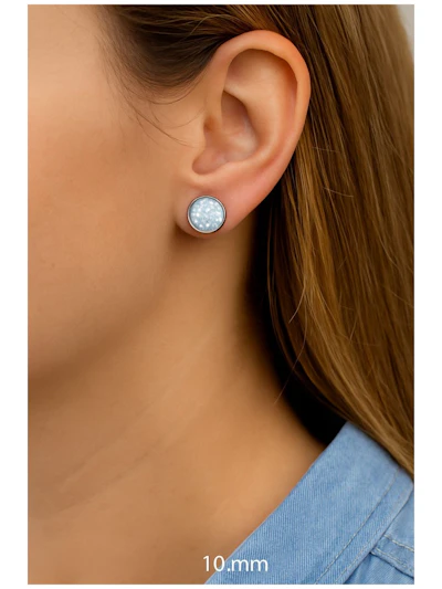 Edelstahl-Ohrstecker mit weißen Glitzer-Pailletten – 8 mm