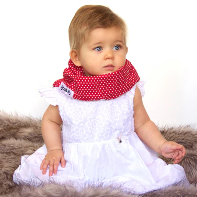 SCABIB Baby/Toddler Scarf/Bib Burp Cloth - Red White Dots