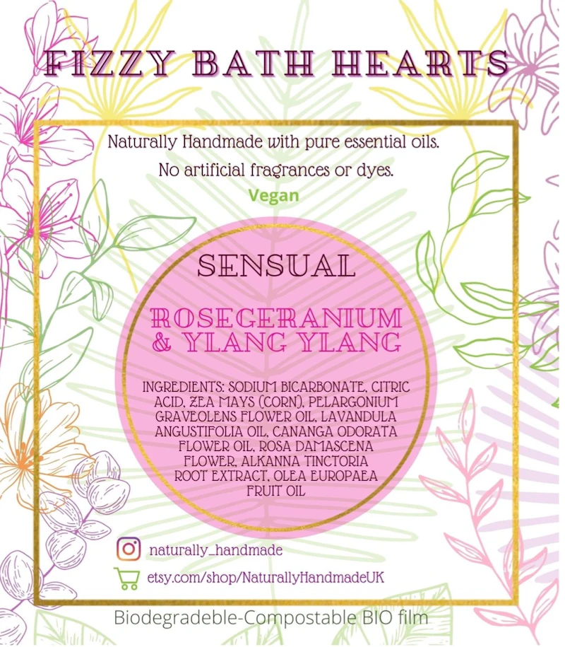 4 Rose Petals Bath Bombs - with Rose Geranium & Ylang Ylang Essential Oils