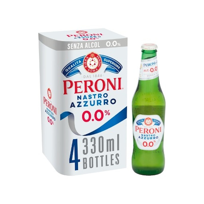 Peroni Nastro Azzurro Alcohol Free 0% Beer Lager Bottles 4 x 330ml