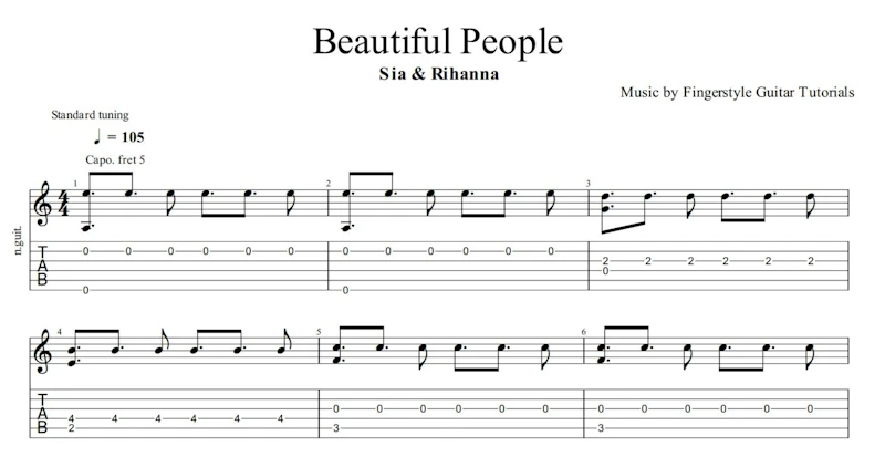 Beautiful People - Sia & Rihanna | TABS & Sheet Music