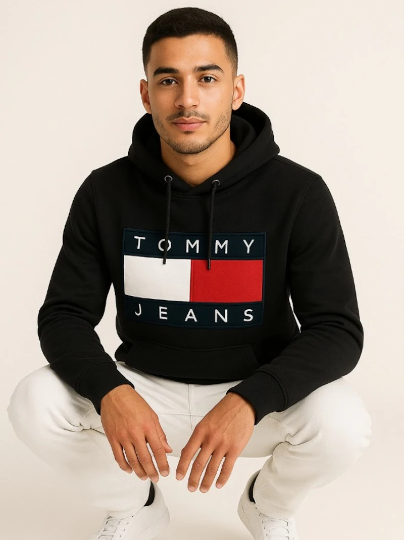 TOMMY JEANS - SWEAT CAPUCHE NOIR BIG FLAG