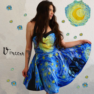 Vestido Vintage Strapless Universo Van gogh 