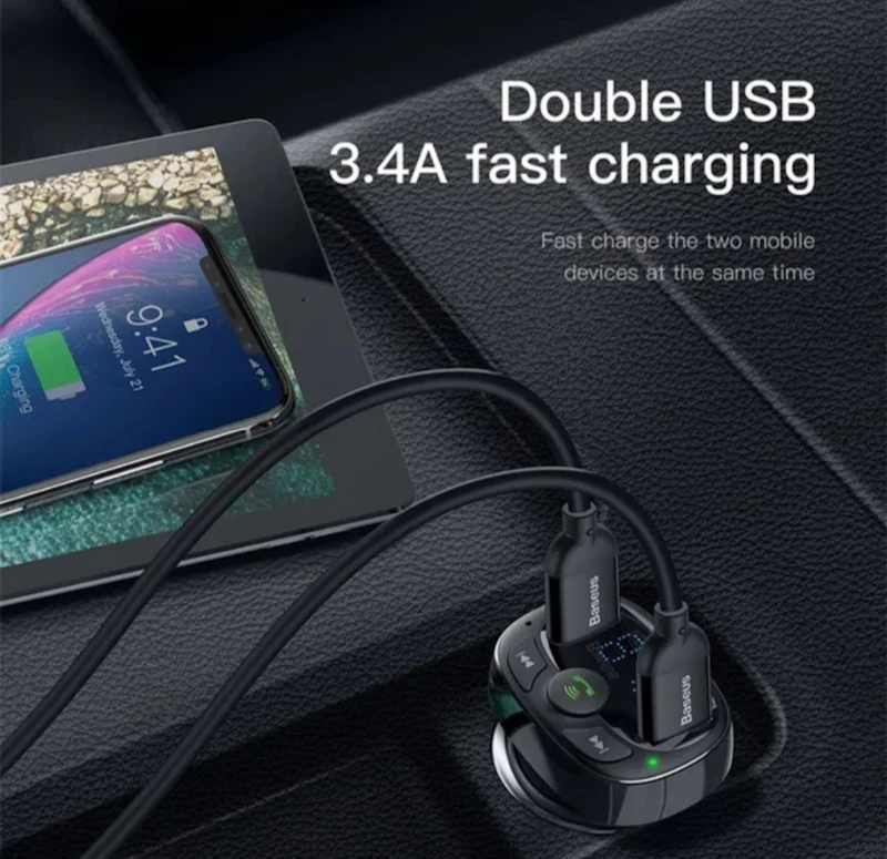 Bluetooth transmitter dual USB phone charger