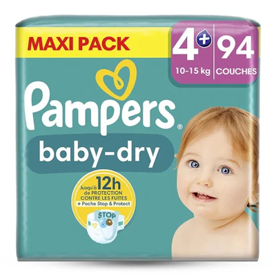 PAMPERS | Baby-Dry Taille 4+ (10-15 kg) | 94 Couches  