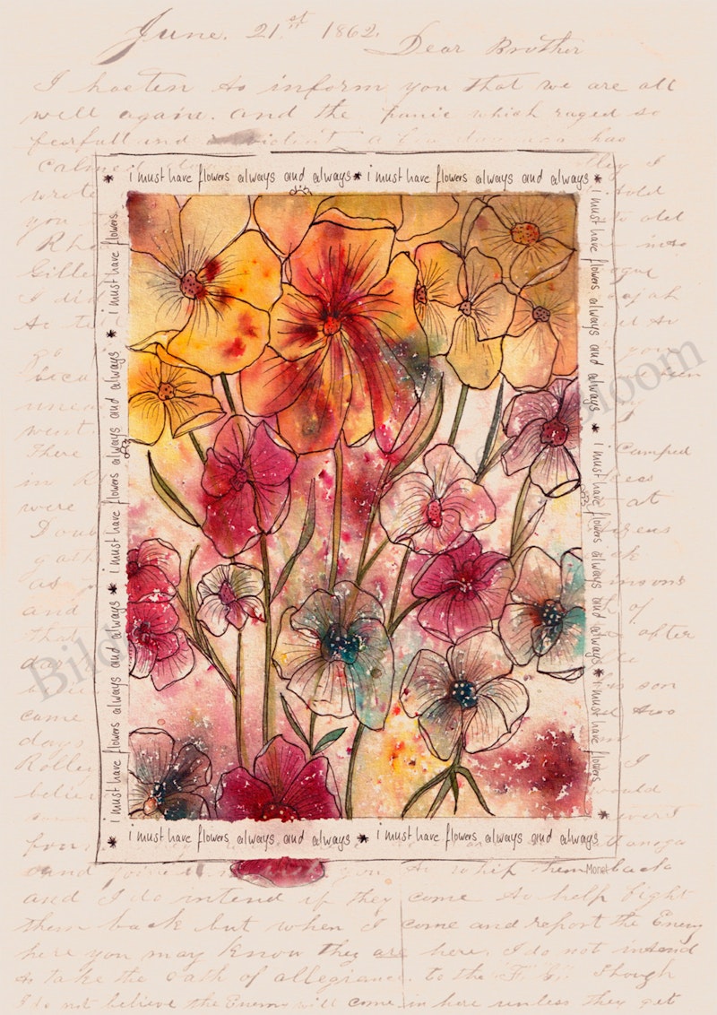 Aquarell & Handlettering Blumen Spruch Wanddeko Landhausstil Vintage Style 