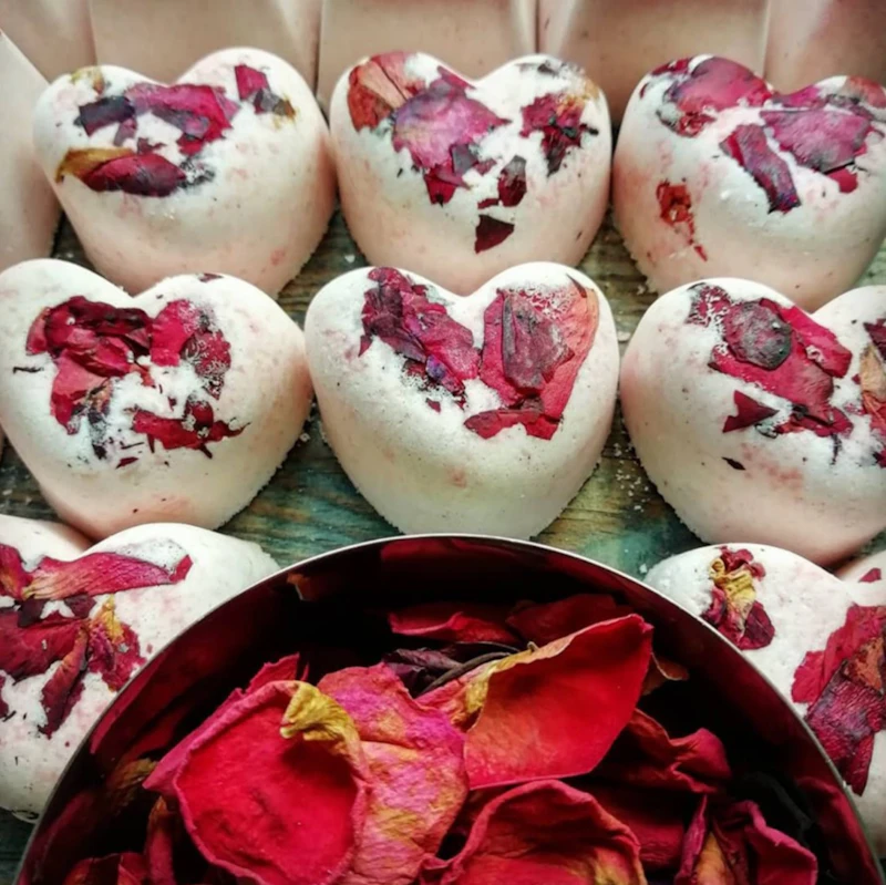 4 Rose Petals Bath Bombs - with Rose Geranium & Ylang Ylang Essential Oils