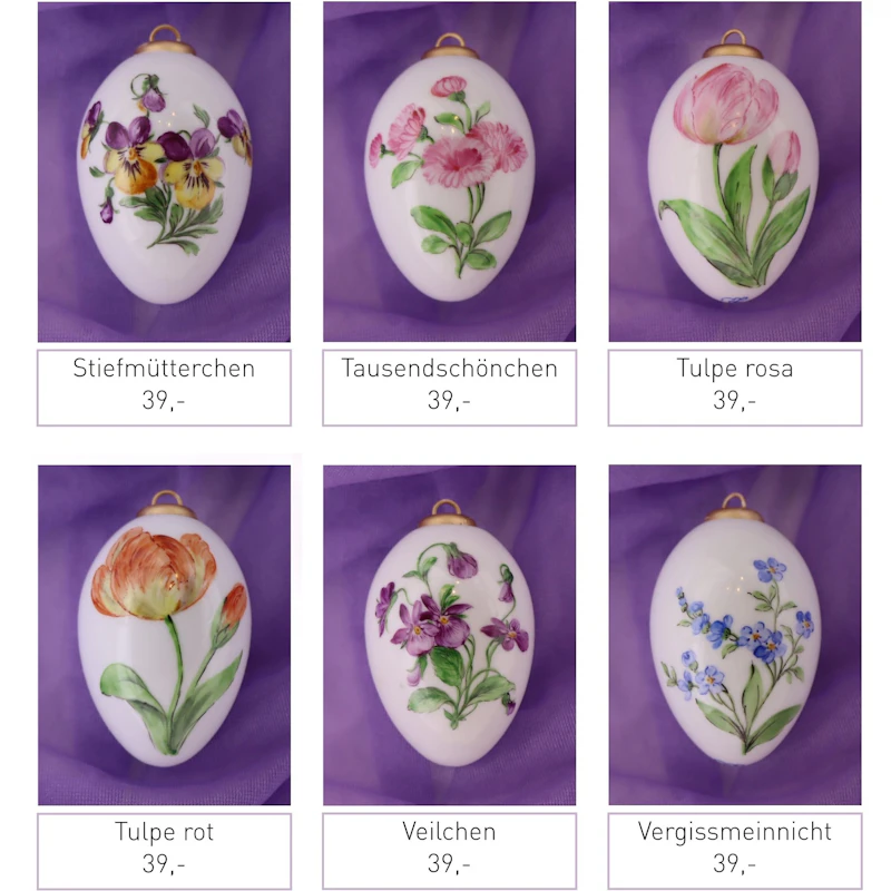 Große Porzellaneier zum Hängen - Blumen