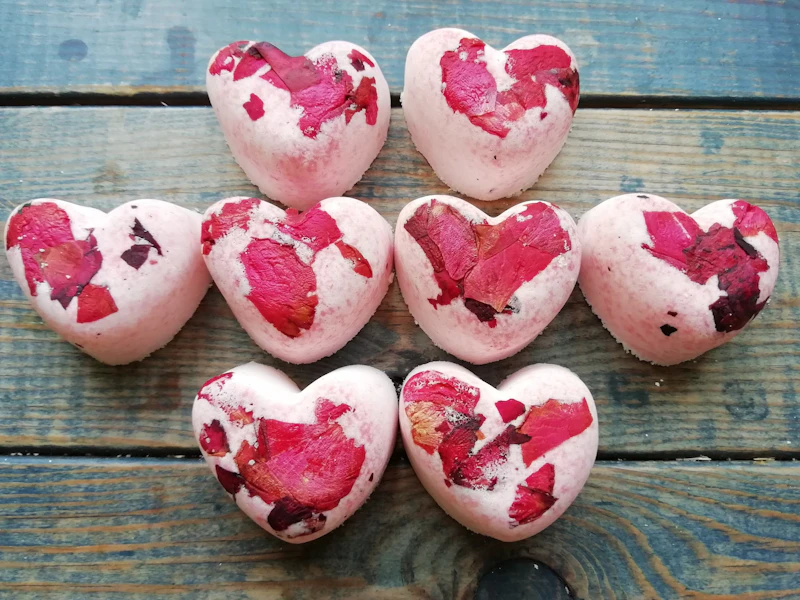 4 Rose Petals Bath Bombs - with Rose Geranium & Ylang Ylang Essential Oils