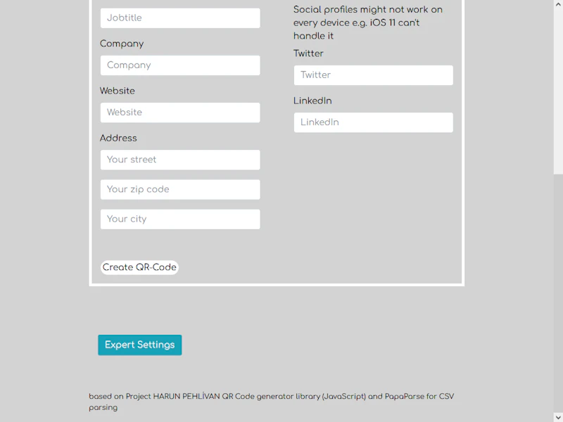 vCard Conform QR Code Generator 