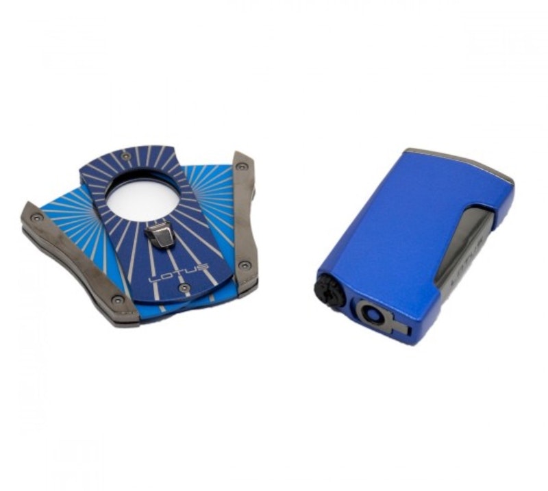Lotus Cutter and Lighter Gift Set Blue