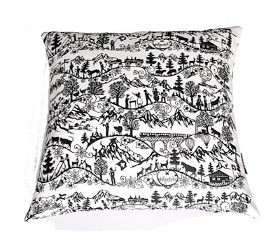 Cushion cover - Alpin, Swiss Symbolics, black&white, 40x40 cm. 