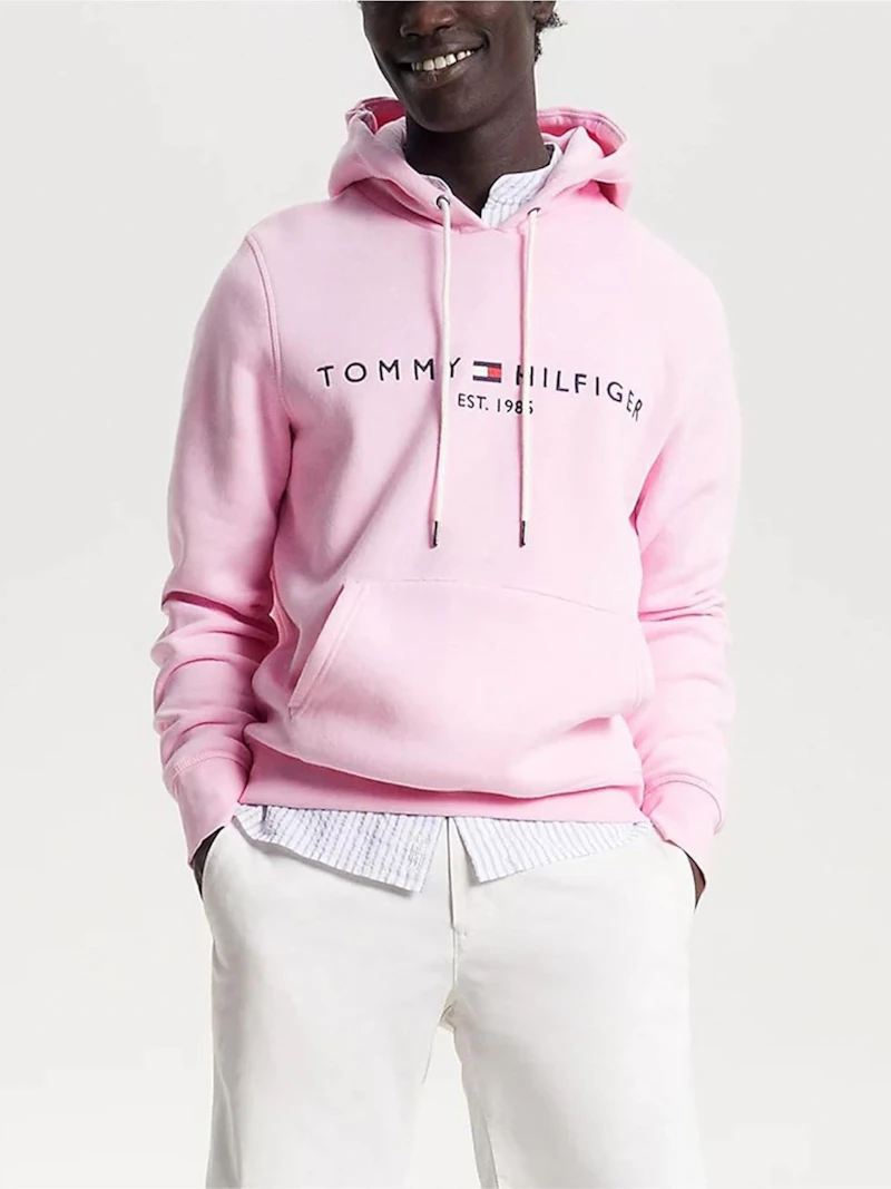 TOMMY HILFIGER - SWEAT À CAPUCHE ROSE LOGO BRODÉ