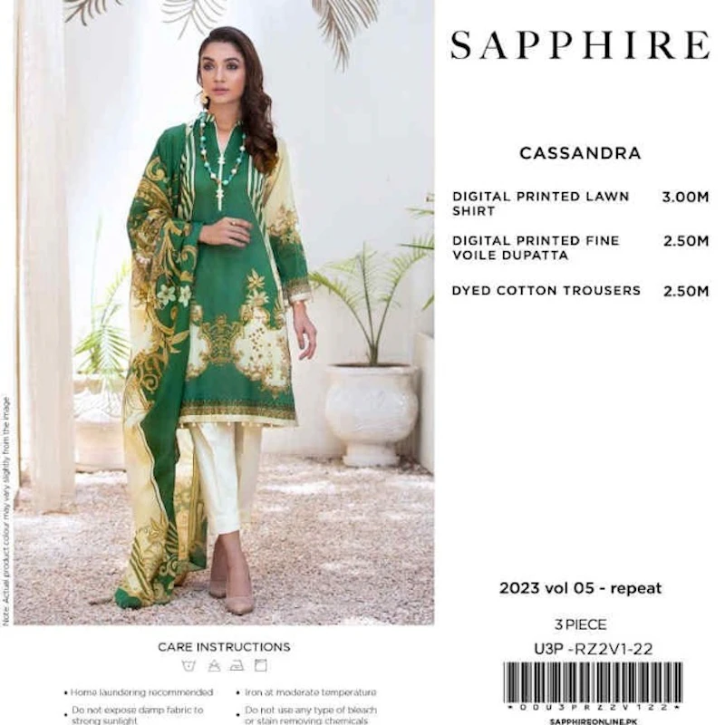 Sapphire - 3 Pc Unstitched Lawn Suit