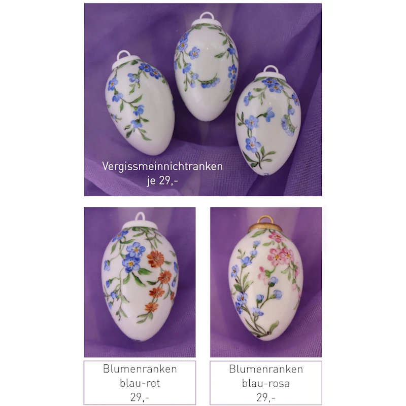 Kleine Porzellaneier zum Hängen - Blumenmotive