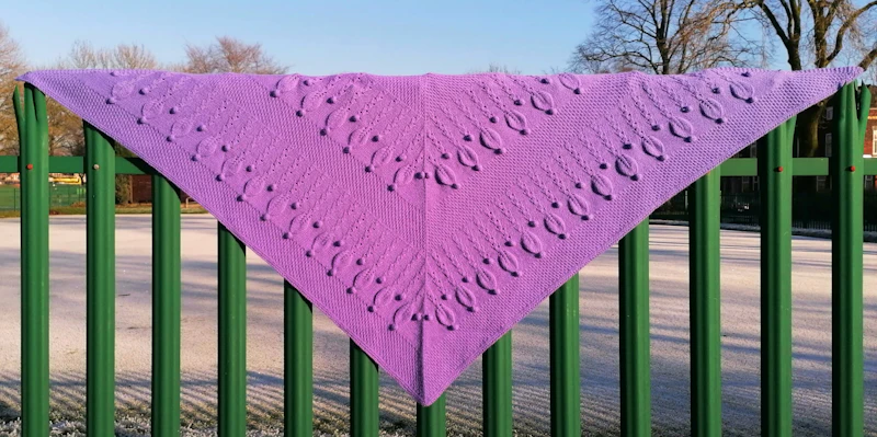 Scarf for women, triangle, in bluebell, with openwork & balls pattern, 100% Gelongora, will be made in your favorite color, to pre-order