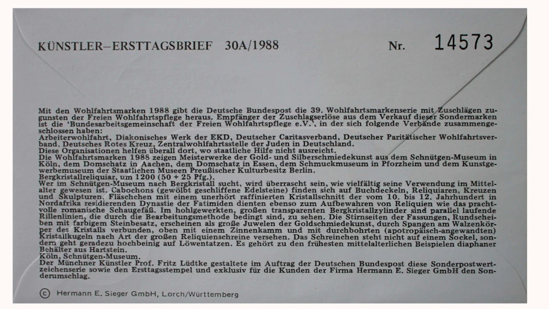Robbert´s Briefmarken FDC Bund Wohlfahrt 1988 MiNr. 1383-86