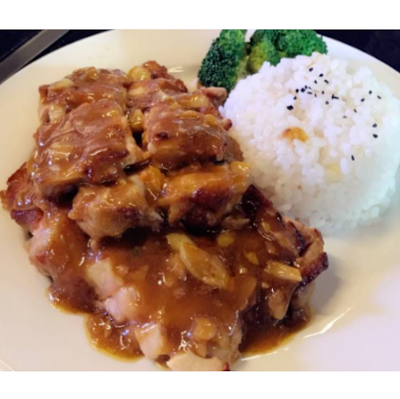 Black pepper sauce with chicken steak and rice (fatsusan)