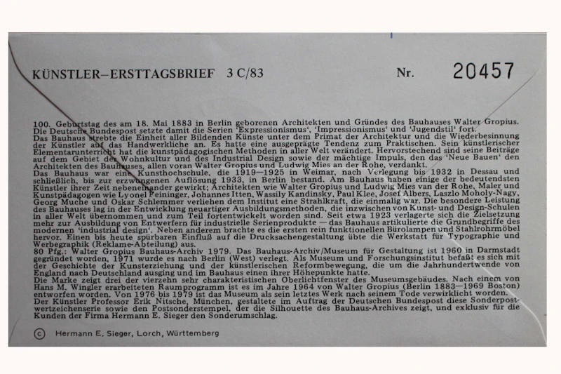 Robbert´s Briefmarken FDC Bund Bauhaus: 100. Geburtstag v. Walter Gropius