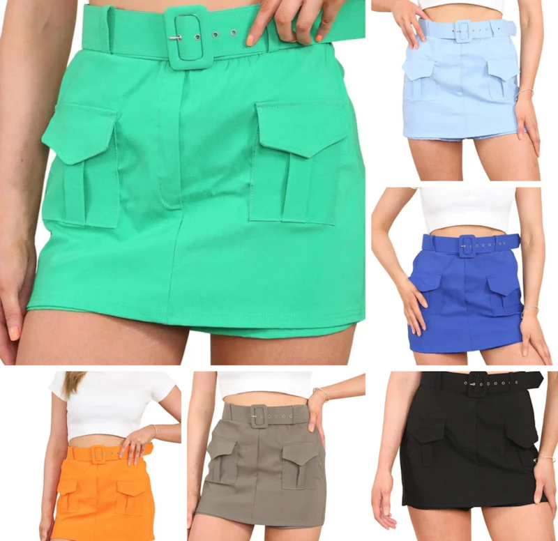 Cargo belted skort with pockets 