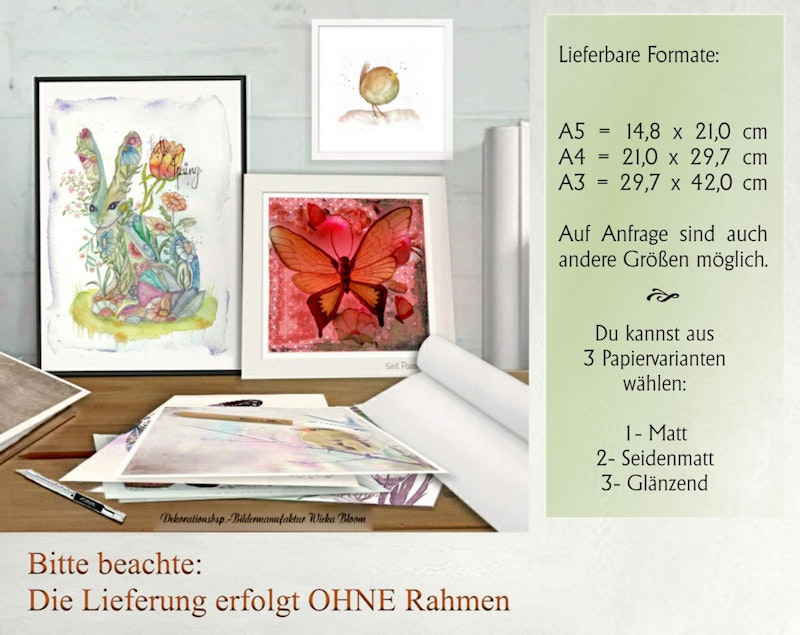 Handgemaltes Aquarell, Blumen & Schmetterling Posterprint  kaufen 