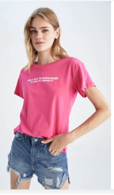 Defacto women regular fit crew neck top - pink